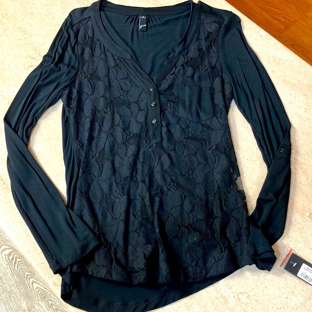 Black, lined lace pull over top